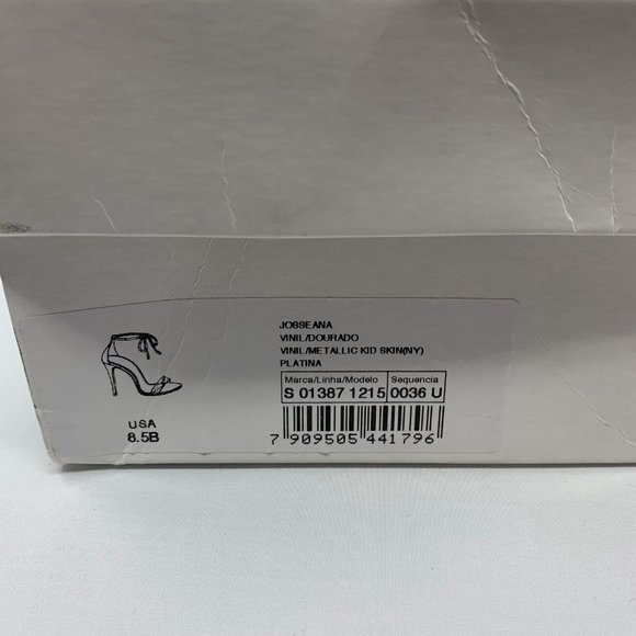 Schutz JOSSEANA Sandal Womens 8.5B Gold Vinyl/Metallic/Platina Strap Ankle S0419 - Picture 9 of 10